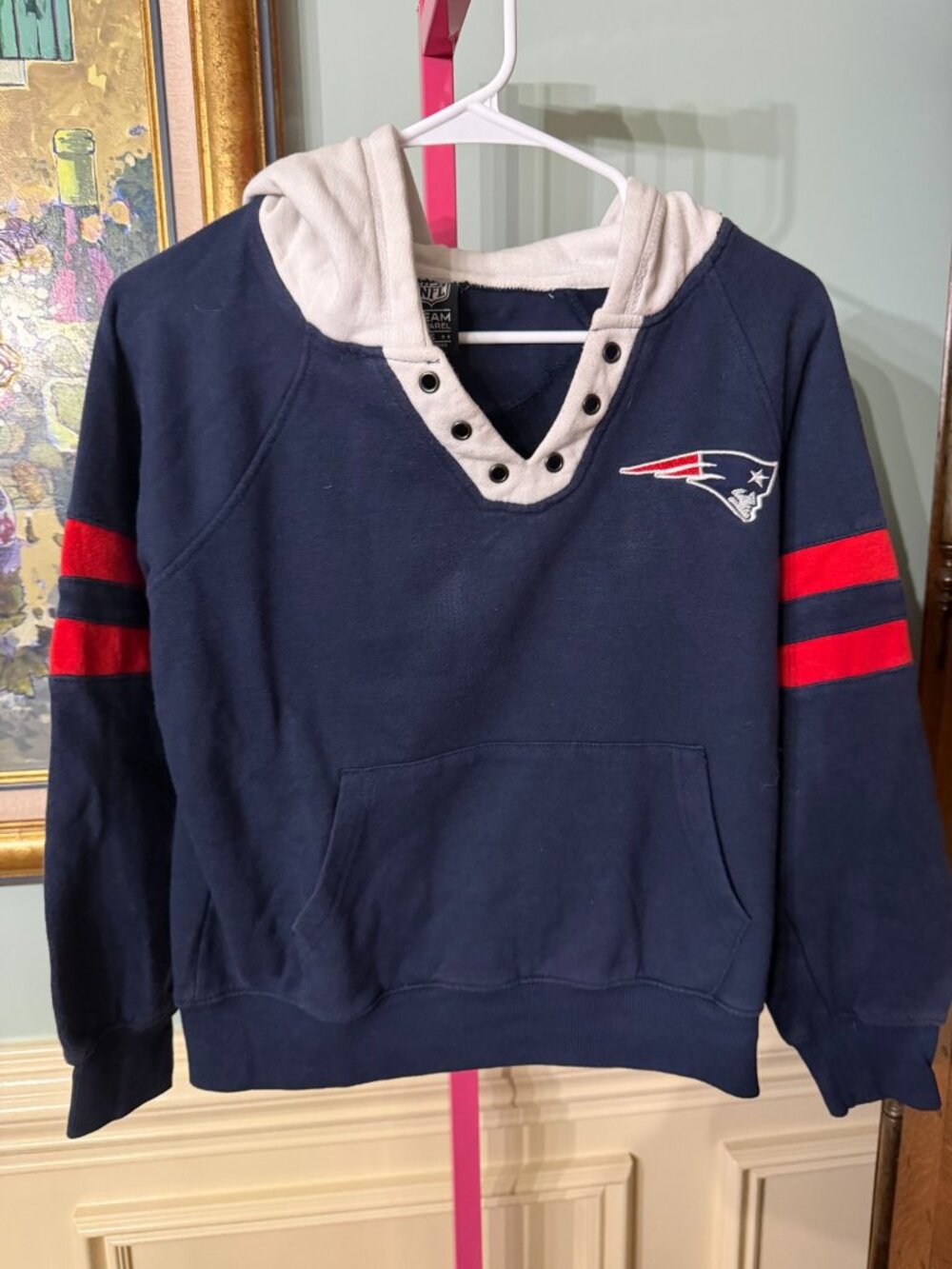 NFL New England Patriots Navy V-Neck Hoodie Size S